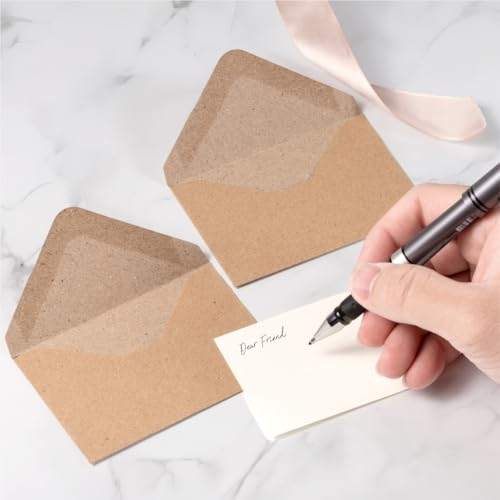 50 Sets Kraft Mini Envelopes with Blank Gift Cards, Business & Note Cards - Wedding Invitation, Graduation, Holiday Pocket Envelopes 4x2.75" Bulk for Party Favors & Scrapbooking - color: 50 Envelopes & Cards - Kraft