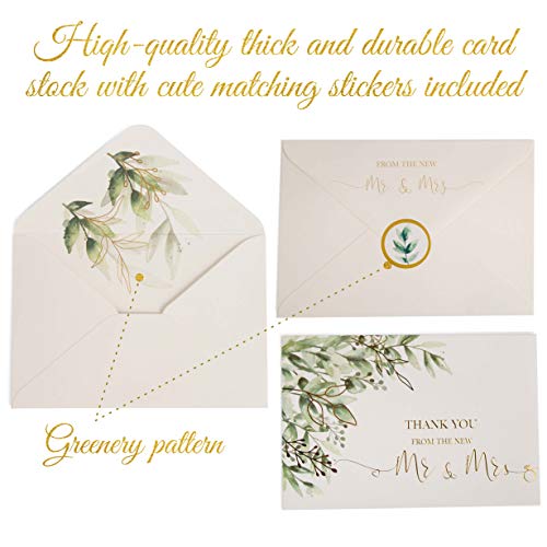 VNS Creations 100 Thick & Sturdy Blank Wedding Thank You Cards 4x6 Inches - color: Greenery & Gold, size: 100 Pack - 4" x 6" (Value Pack)