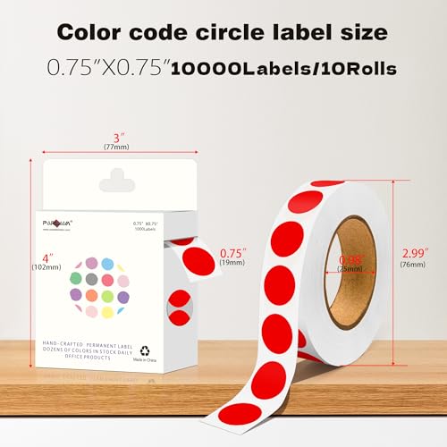 0.75 inch Colored Dot Stickers 4 Rolls 4000pcs Blue Round Marking Label - color: Red, size: 10 Rolls-10000PCS