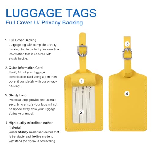 Vigorport Luggage Tags, Leather Personalized Suitcase Tag Set of 4 Pack - color: Yellow
