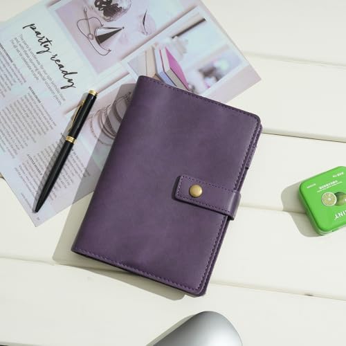 WONDERPOOL Leather Journal Dotted Paper Refillable Writing Binder Notebook - Leather Spiral Diary with Inner Organizer Pockets for Man and Woman (Purple, A6) - color: Purple, size: A6