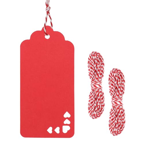 G2PLUS Red Gift Tag, 100PCS Hollow Heart Gift Tags, 1.8x3.7 in Blank Labeling Hanging Tag, Red Paper Tags with String for Present Wrapping, Valentines, Christmas, DIY Arts & Crafts - style: 5 Hollow Heart Red