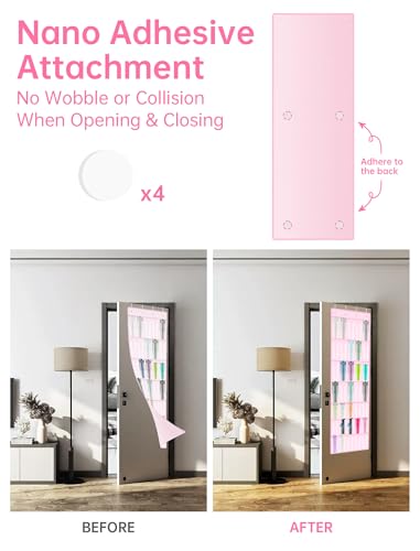 NiHome 35-Pocket Door Hanging Cup Organizer Fit for Stanley Tumbler 30 40oz | Large Capacity Over the Door Water Bottle Storage with Nano Tape, Waterproof Oxford Fabric, U-Shaped Handle Slots (Pink) - color: Pink (Upgraded), size: 75.2'' x 24.4"