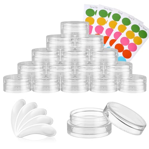 Eternal Moment 50 Pack 3G Sample Containers with Lids Cosmetic Small Jars | Makeup Travel Jars for Cream, Bead, Eye Shadow, Jewelry, Lotions, Powders, Glitters Lip Gloss with Labels,Spatulas (Clear) - color: Clear Lid, size: 0.1 Ounce