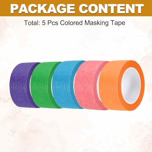 HARFINGTON 5pcs 1" x 11 Yard Colored Masking Tape Universal Crepe Paper Colorful Masking Painter Tape for Art Drawing DIY Handcraft Sealing, Blue Purple Pink - color: Blue Purple Pink, size: 1" x 11 Yard