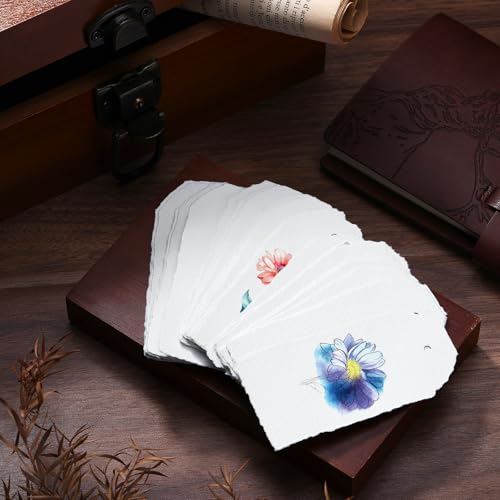 Feifeiya 50 Pack Handmade Vintage Deckle Edge Tag with String White | 3.75 x 1.75 In Blank Hang Gift Tags 160 Gsm Cotton Paper Name Card Labels for Thanksgiving Christmas DIY Arts Crafts - color: White