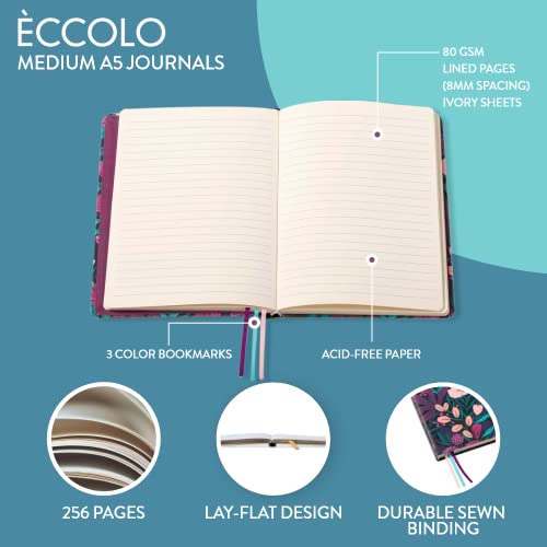 WORLD TRAVELER Eccolo A5 Lined Journal 256 Ivory Pages Lay Flat 6x8 - color: Tropical Floral