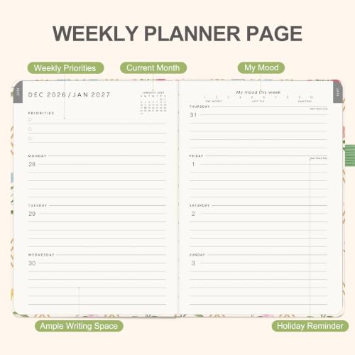 &And Per Se 2027 Planner, 12-Month Monthly & Weekly, 2027 Calendar Planner with 100gsm Paper, A5 Hardcover Faux Leather, 5.7" x 8" (Diamond Floral) - color: Diamond Floral, size: 5.7" x 8"(Jan 2027-Dec 2027)