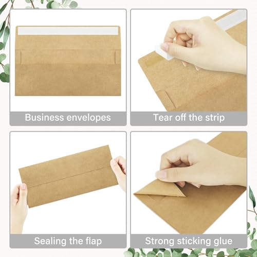 100 Pack #10 Kraft Paper Envelopes Letter Size Self Seal Business Envelopes - color: Kraft, size: 100 Pack