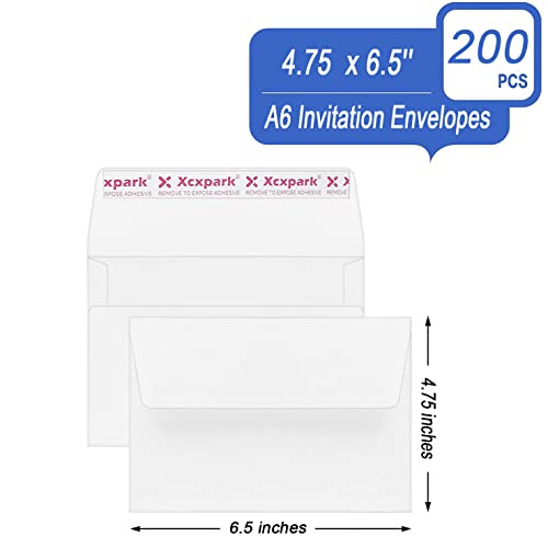 Xxcxpark 200 Qty Printable A6 Invitation Envelopes 4.75 x 6.5 Cards, Self Seal 120GSM white Paper Envelopes for Invitations, Papers, Photos, Documents, Wedding, Baby Shower, Easy to Seal and Peel - color: White, size: 200 Qty A6 Envelopes (4.75" x 6.5")