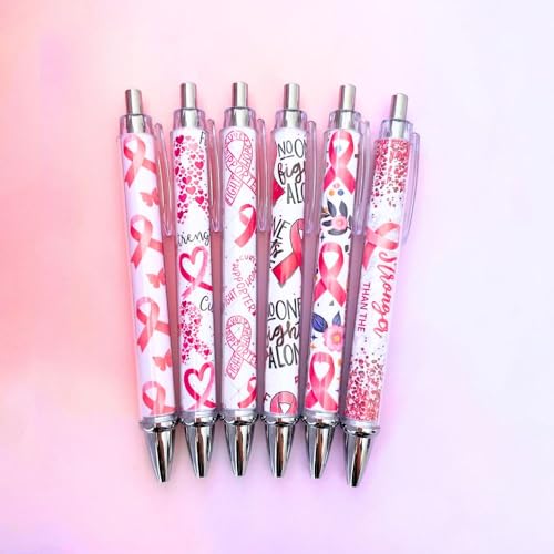 YJ PREMIUMS 6PC Pink Breast Cancer Awareness Black Ink Ball Point Writing Pens Ribbon Bress Breat Pen School Desk Decor Office Supplies Accessories Items Bulk Gift Gifts for Women Nurse Girls - style: Breast Cancer Awareness