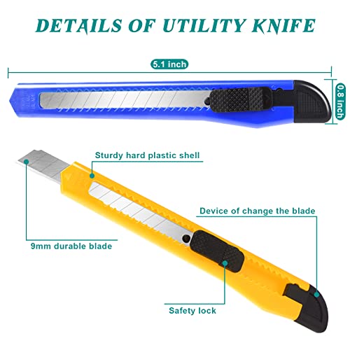 40 Pack Box Cutter Retractable, 9mm Utility Knife, Razor Knife - color: 40 Pack - Red, Yellow, Blue, Green