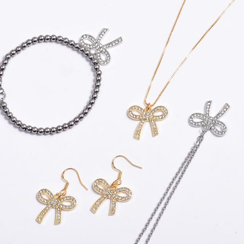 stino 40/50 Pieces Rhinestone Charms, Turtle Heart Bow Cross & Rhombus Jewelry Making Supplies, Silver & Gold Plated Crystal Pendants - style: Bow (Rhinestone 40PCs)