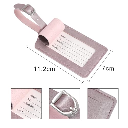 Vigorport Luggage Tags, Leather Personalized Suitcase Tag Set of 4 Pack - color: Rose Gold