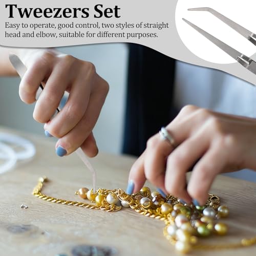 WANDIC Precision Tweezers Set, 6 Pcs 2 Styles Stainless Steel Tweezers Repair Kit for Craft, Jewelry, Electronics, Laboratory Work