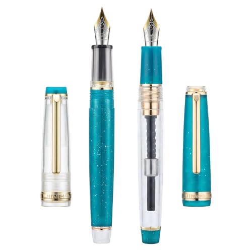 Jinhao 82 Acrylic Fountain Pen Set (2 Pack), Fine Nib Pen, Clear/Malachite Blue - color: Clear/Malachite Blue