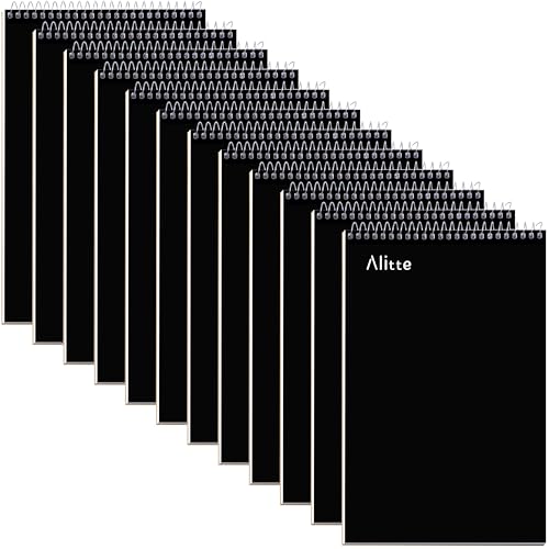 Alitte Steno Pads Spiral 6x9-12 Pack - Gregg Ruled, Perfect for Work, School, and Home Use, Easy Tear-Off Pages, White Paper - No Ink Bleeds - 80 Sheets - color: Black, size: 12 Pack
