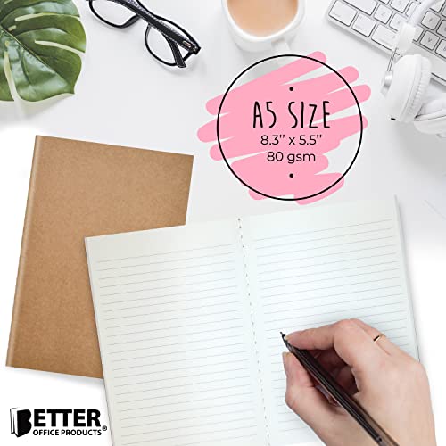 Better Office Products Kraft Notebooks Lined Paper, 12 Pack, 8.3 in x 5.5 in, A5 Size, 60 Lined Ivory Pages, 80 gsm, Soft Cover Composition Notebooks, Stitched Spines, Kraft Travel Journals - style: 12 Pack