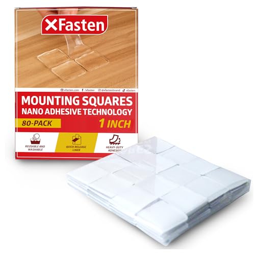 XFasten Clear Double Sided Mounting Tape Squares, 1" Pre-Cut Poster Sticky Squares, Clear, 80 Nano Mounting Squares Removable Square Putty Tape Gel Nano Square Poster Tape for Walls Stucco Glass - size: 1 Inch Squares (80 Count)