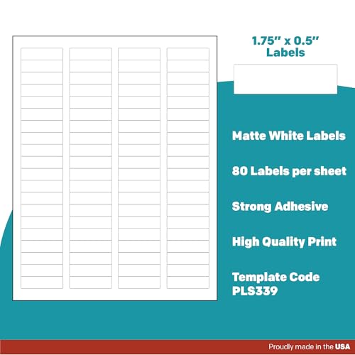 Premium Label Supply White Sticker Return Address Labels – 1.75" x .5" – Laser/Inkjet Compatible – (80 per Sheet), 100 Sheets – 8000 Total Adhesive Labels - size: 8000 Labels