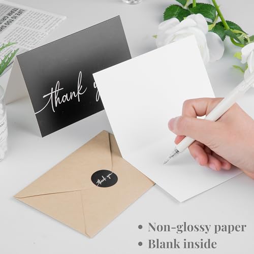 Bulk Pack of 20 Thank You Cards with Envelopes - Black Thank You Cards | 4"x 6" Thank You Cards, Bulk Pack 100, For Business, Baby Shower, Wedding, Small Business, Graduation, Bridal Shower, Funeral - color: Black & White Thank You