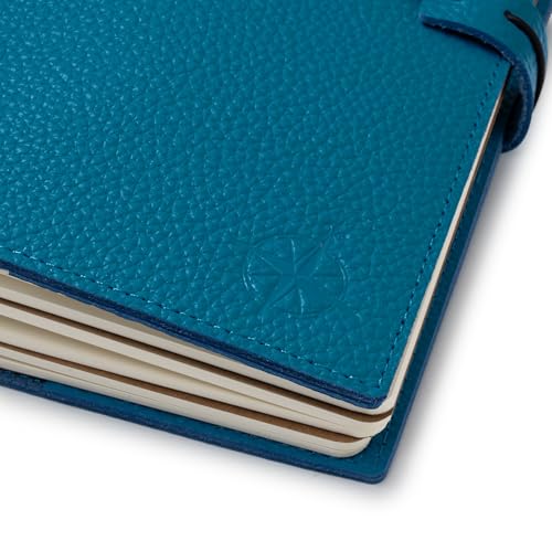 WANDERINGS A5 Travelers Notebook with Pockets – Blue Genuine Leather Journal – 6" x 8.5" (15 x 22cm) – Refillable Travel Journal – 120 GSM Blank Inserts - color: Blue