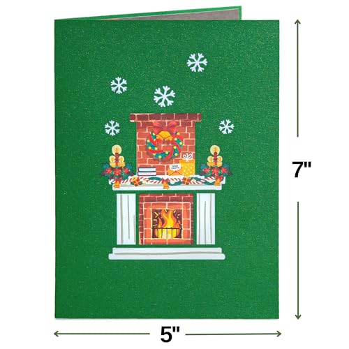 Paper Love 3D Fireplace Pop Up Christmas Card, Gift For Christmas or Holidays, 5" x 7" Cover - Includes Envelope and Removable Note Tag - color: Fireplace