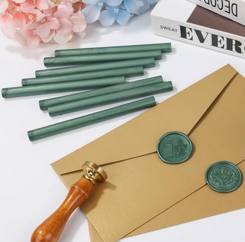 12 Pcs Glue Gun Wax Seal Sticks for Seal Stamp, Vintage Sealing Wax Sticks Set Suit to 0.43'' Standard Size Glue Gun Great for Wedding Invitation, Cards, Envelopes, Christmas Ideas (Pine Green) - color: Pine Green
