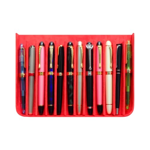 PU Leather Fountain Pen Case, 12-Slot Pen Storage Tray(red) - color: red, size: 12 Slots
