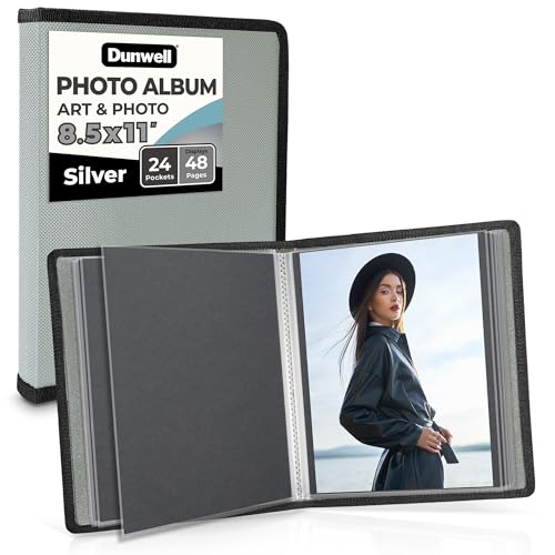 Dunwell Art Portfolio 8.5x11, 24 Pockets, Displays 48 Pages, Silver - color: Silver, size: 8.5x11" w/ BLK Paper