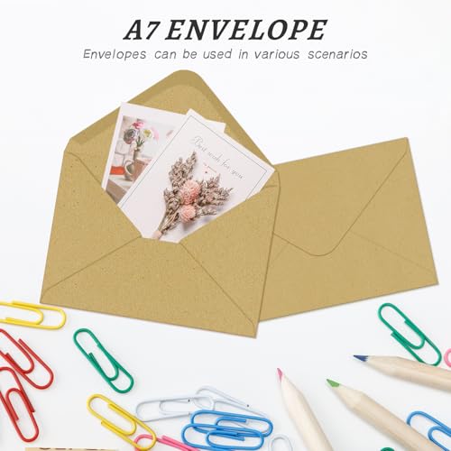 200 Pack A7 Kraft Envelopes 5x7 Invitation Envelopes V Flap | for 5x7 Photos,Cards,Office,Greeting Card,Wedding, Graduation,Baby Shower,Party, Invitations ,Self-Adhesive,5.28"x7.04" - color: Kraft, size: A7