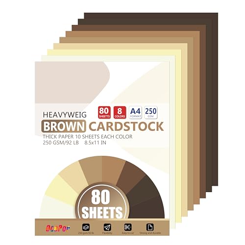 80 Sheets Brown Construction Paper 8.5x11,92lb Brown Cardstock Paper - color: Gradient Brown, size: 80 Sheets