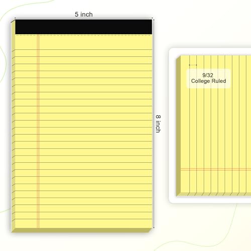AILZFEI 6pcs Small Note Pad 5x8 College Ruled Legal Pads Paper Notepads 6 Pack Study Back Writing Pads 5 x 8 Legal Pads Perforated Narrow Ruled Pads of Paper Yellow - color: Yellow
