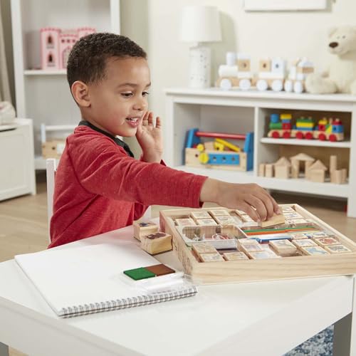 Melissa & Doug Deluxe Wooden Stamp Set: Animals - 30 Stamps, 6 Markers, 2 Stamp Pads Kids Art Projects, Wooden Stamps with Washable Ink, for Kids Ages 4+ - style: Deluxe Wooden Stamp Set - Animals