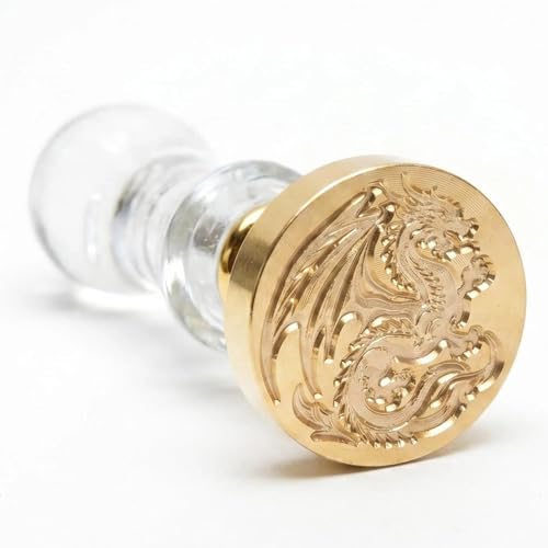 LANKIN Dragon Wax Seal Stamp; 25mm Brass Head with White Bubble Handle | Wax Stamp for Wedding Invitations, Birthday Cards, Envelopes, Gift Wrapping - color: Dragon