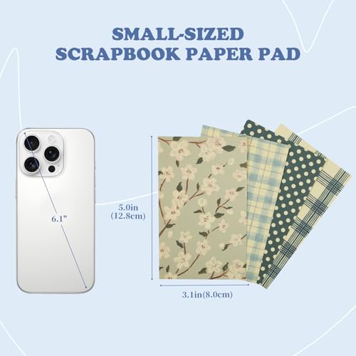 Vintage Blue Scrapbook Paper Pack 60 Sheets Cottage Core Aesthetic Neutral Floral Textured Wallpaper 5.0×3.1 Inch Writable Easy to Tear for Junk Journal Card Making Photo Album - color: Blue