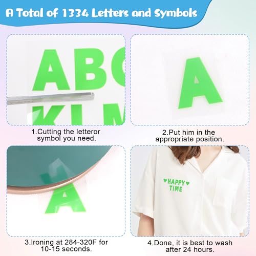 1200Pcs Iron On Letters 12 Sheets Vinyl Iron On Letters for Clothing(Green) - color: Green