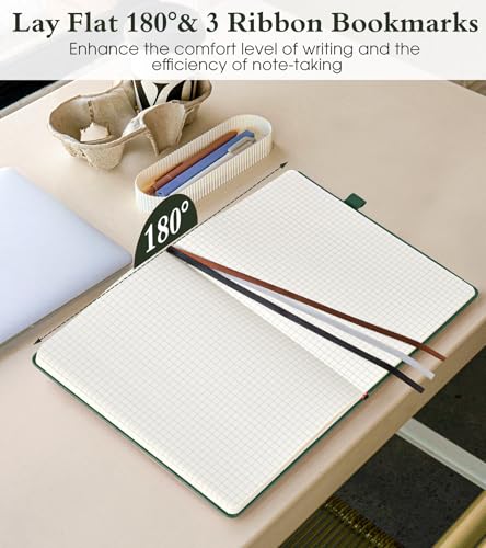 PAIBAS Graph Notebook for Women Men, 160 Pages Grid Paper, Graphing Notebooks for School, Work, Quad Ruled, Inner Pocket, A5 Hardcover Vintage Leather Journals for Writing, 5.8"x8.5" (Green) - color: Green, size: Graph (5.8" x 8.5")