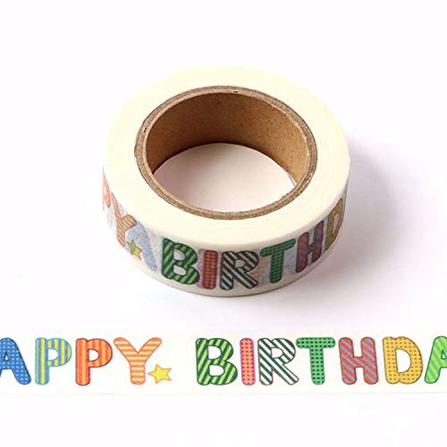 CIAIJE Happy Birthday Washi Tape, 5/8" x 393" (15mm x 10M), Masking Tape for Crafts & Scrapbooking - color: Happy Birthday word, size: 15mm x 10m