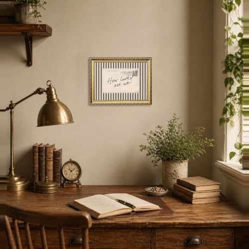 How Lucky Are We Wall Art Vintage Striped Letter Postcard Wall Decor Picture Trendy Preppy Inspirational Quote Poster Canvas Painting Print for Living Room Bedroom 12x16 inch Gold Framed - color: Stampede CCC, size: 16"L x 12"W