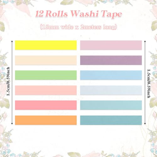 Washi Tape Set 12 Rolls Multicolor Washi Tape Self-Adhesive Scrapbook Paper Tape Rainbow Colored Tape Decorative Tape for Scrapbook Journal DIY Craft Scrapbooking Journal Supplies Gift Wrapping - color: Rainbow-12rolls