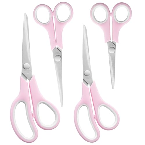 Craft Scissors Set of 4, Sharp Stainless Stee Blades, Comfort Grip, Scissors All purpose for Office School Home Fabric Sewing DIY Art Craft Cutting, 8.5''/7.5''/6.7''/5.5'', Pink - color: Pink, size: 8.5'', 7.5'', 6.7'', 5.5'