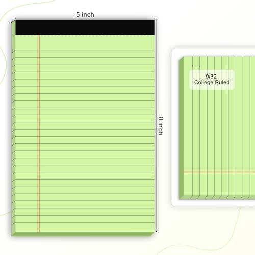 AILZFEI 6pcs Small Note Pad 5x8 College Ruled Green Legal Pads Paper Notepads 6 Pack Study Back Writing Pads 5 x 8 Legal Pads Perforated Narrow Ruled Pads of Paper Green - color: Green