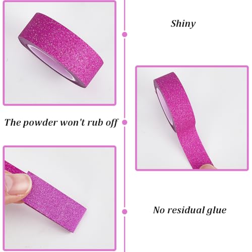 GORGECRAFT 10M*15mm*3 Rolls Washi Glitter Tape Deep Pink Decorative Adhesive Tape Foil Paper Masking Tapes Craft Stick on Sticky Trim for DIY Scrapbook Gifts Wrapping Car Furniture Walls - color: Deep Pink