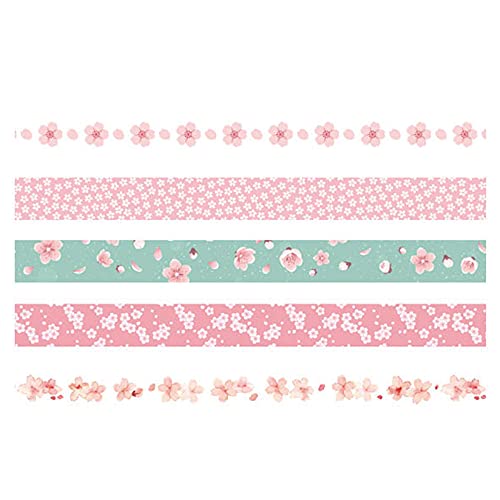YUBBAEX 5 Rolls Washi Tape Set Creative Basic Skinny Masking Decorative Tapes for Arts, DIY Crafts, Journals, Planners, Scrapbooking, Wrapping (Sakurazen) - color: Sakurazen