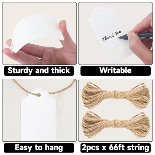 G2PLUS Gift Tags with String, 100PCS Hollow Heart Hang Tag, 3.7x1.8 in - style: Hollow Heart White