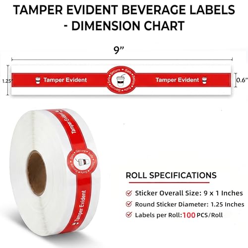 Safe Secure Tamper Evident Seals Stickers for Drink Lids 1x9 Inch - Food Delivery Stickers Sealed for Freshness Labels Drink Food Seals (100, Red)
