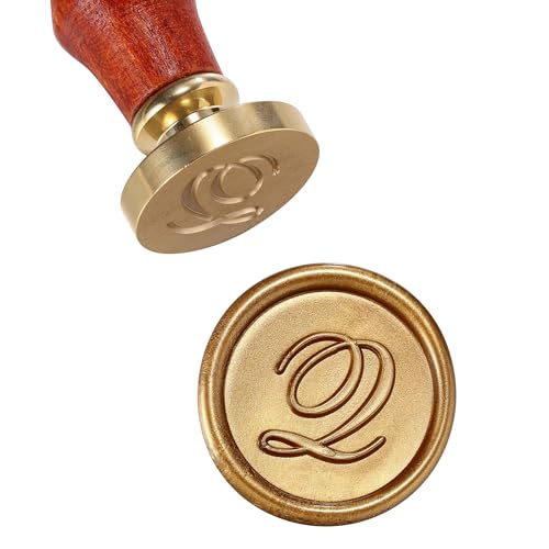 Yoption Handwritten Initial Alphabet Wax Seal Stamp, Letter Q | Brass Head and Wooden Handle Sealing Stamp for Wedding Invitations, Envelopes, Christmas Cards, Gift Wrapping, Snail Mails - style: Q