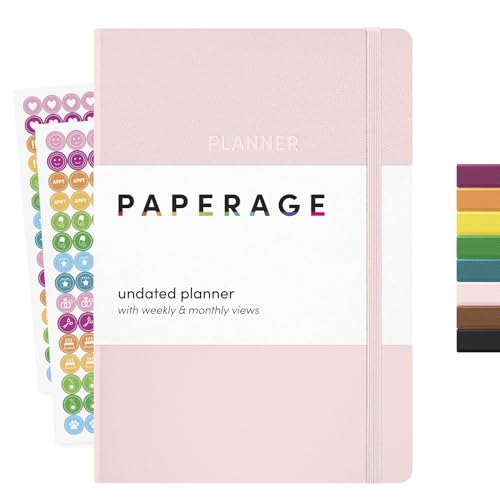 PAPERAGE Undated Weekly & Monthly Hardcover Planner (Blush), 5.6 in x 8 in, Includes Lined Note Pages & 2 Sticker Sheets - color: Blush, style: Casebound