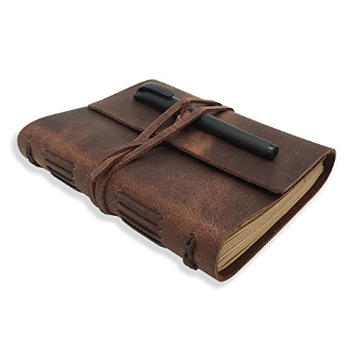 Leather Journal Writing Notebook - Genuine Leather Bound Daily Notepad for Men & Women Lined Paper 240 Kraft Pages, Handmade, Rustic Brown, 5 x 7 in - color: Vintage Brown, size: 5"x7"